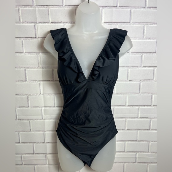 CUPSHE Women's Ruffled One Piece Swimsuit V Neck Lace Up/size M - Picture 3 of 14